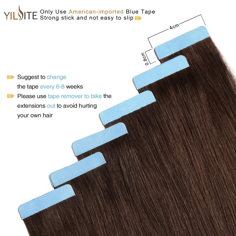 YILITE Tape in Human Hair Extensions 16 inches 20pcs 40g Silky Straight Tape in Hair Extensions Remy Human Hair #2 Dark Brown Hair Extensions(16 inch #2) - Image 2